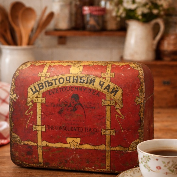 Other - Vintage Zvetouchny Tea Tin – Russian / USSR Floral Tea – Red